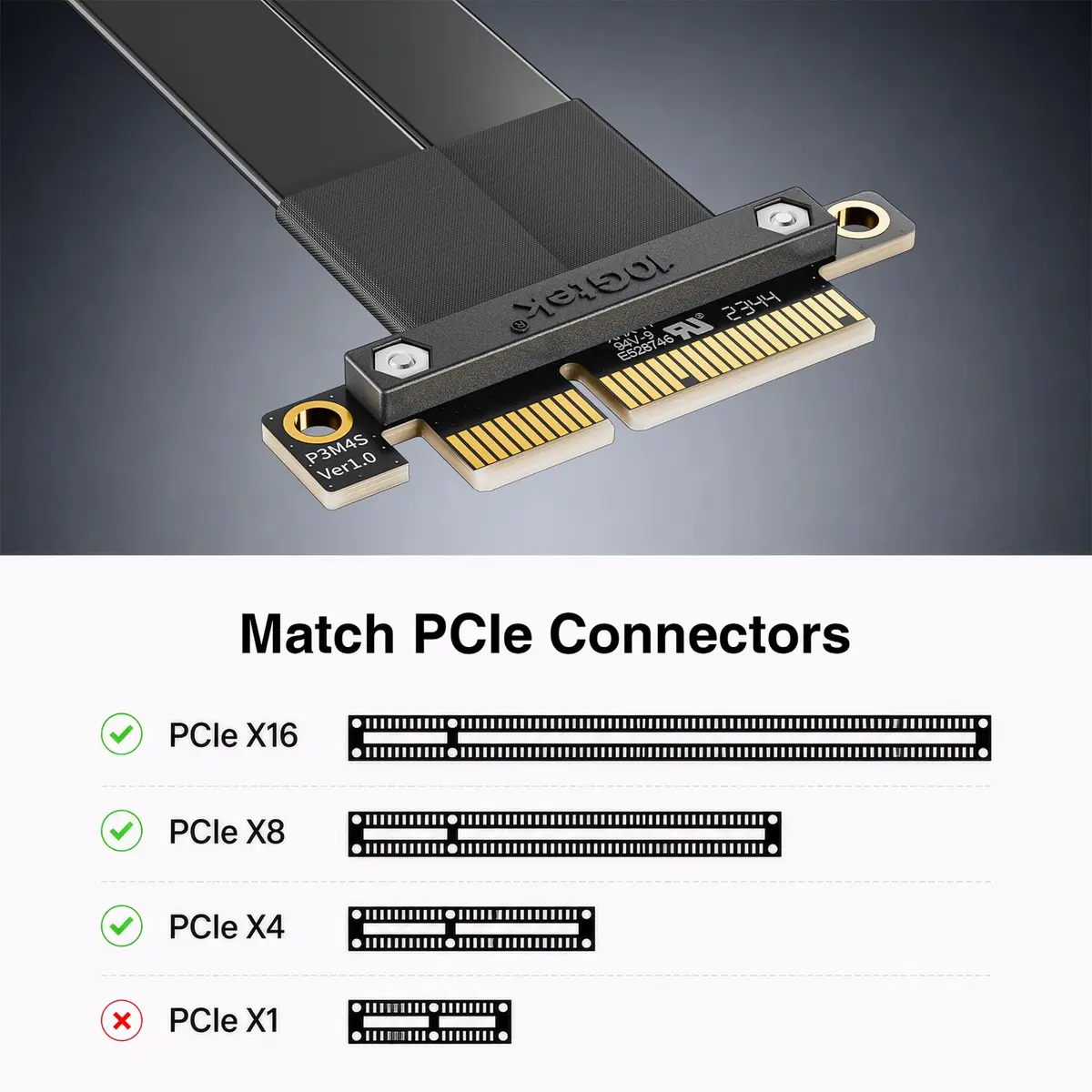 10Gtek PCIe 3.0 x4 Extension Cable, Male Straight to Female 90° Right-Angle, 15cm/0.49ft - view 2