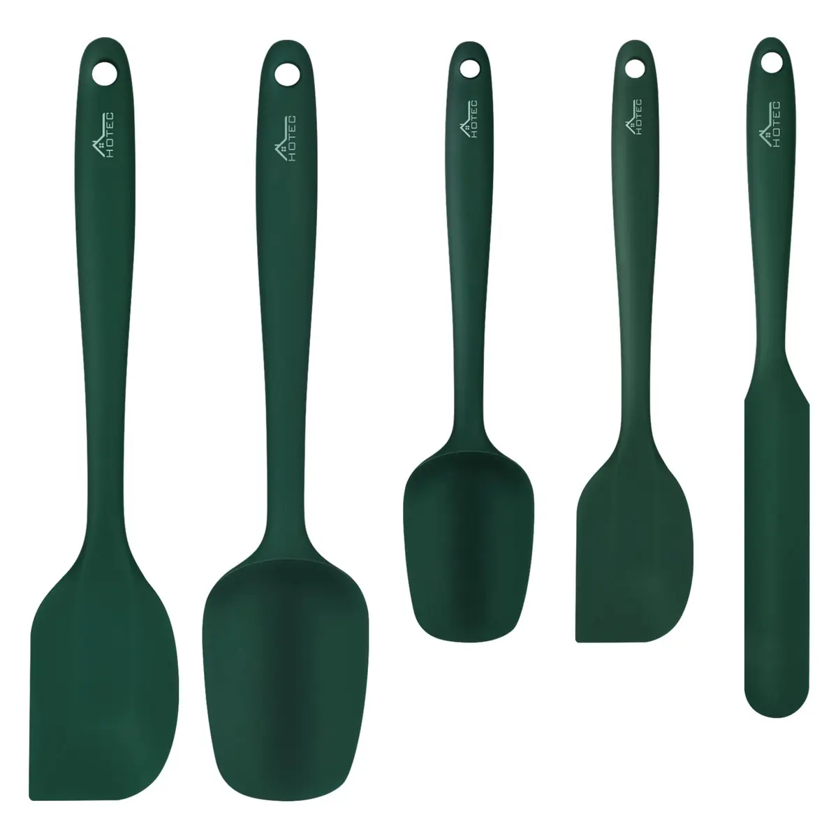 HOTEC BPA-Free Silicone Rubber Spatula Set, Dark Green, Set of 5 | Heat Resistant Up to 600°F, Dishwasher Safe - main product image