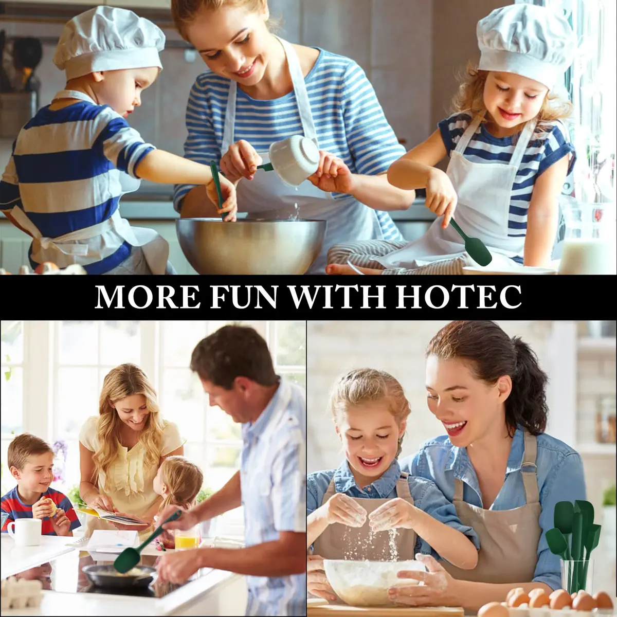 HOTEC BPA-Free Silicone Rubber Spatula Set, Dark Green, Set of 5 | Heat Resistant Up to 600°F, Dishwasher Safe - view 7