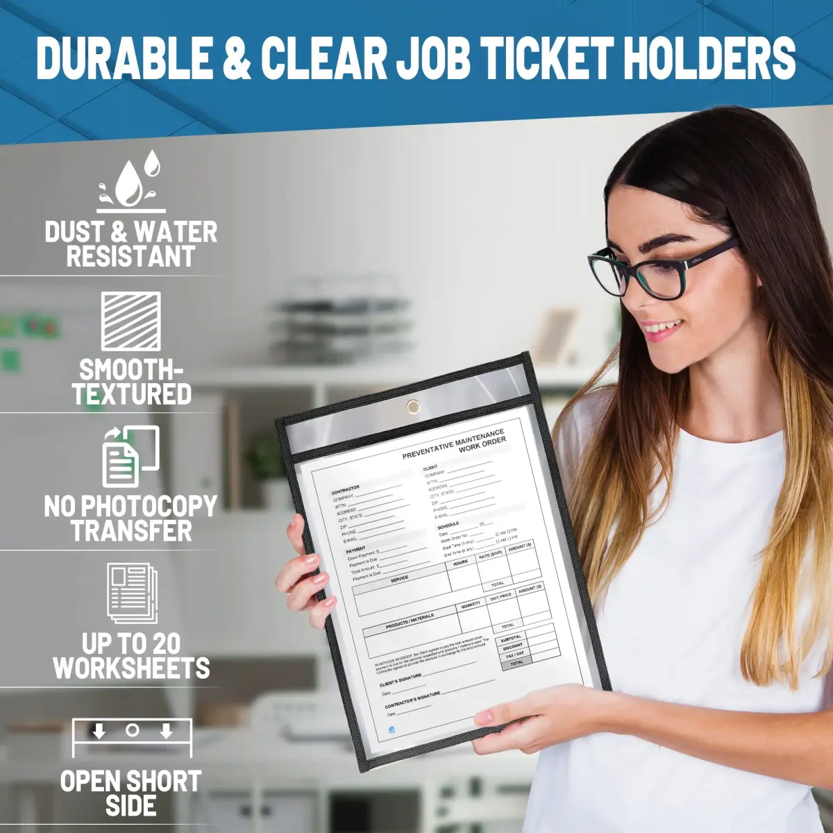 JUZARI Clear 10 Pack Job Ticket Holders 21.59 x 27.94 cm (8.5x11 Inches) | Heavy Duty Document Sleeves for Work Orders - view 4
