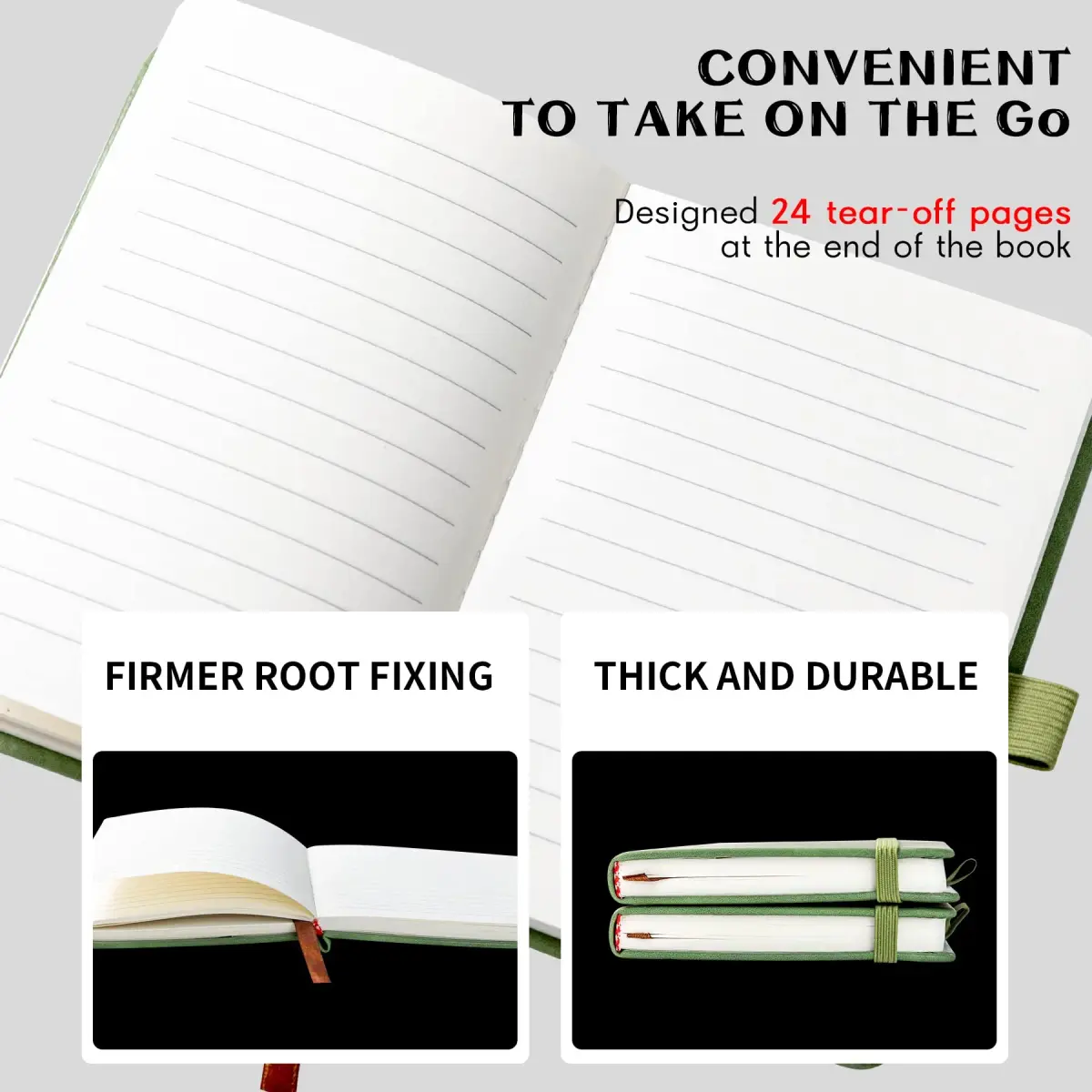 Animusphere Green 2Pack Pocket Notebook Small Notebook Journal Notebook 4 inches x 5.7 inches 200 Pages Leather Cover With Pen Holder Page Marker Ribbons - view 3