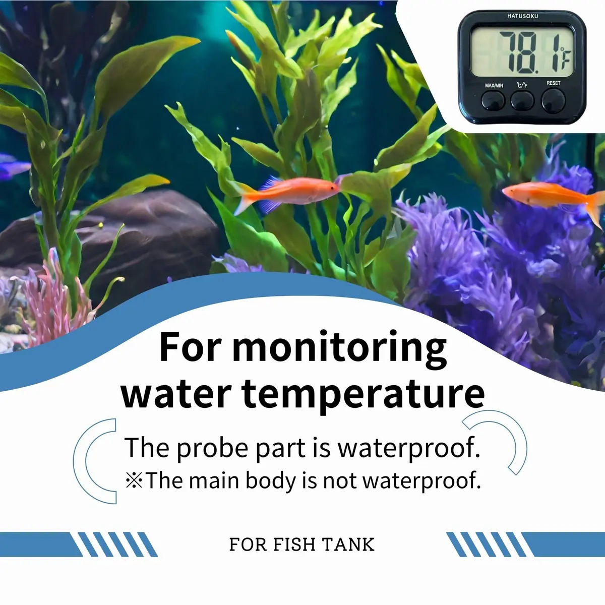 HATUSOKU Digital Thermometer with External Sensor, Magnet, Suction Cup, Water, Refrigerator & Aquarium Use (Black) | Large LCD Display - view 2