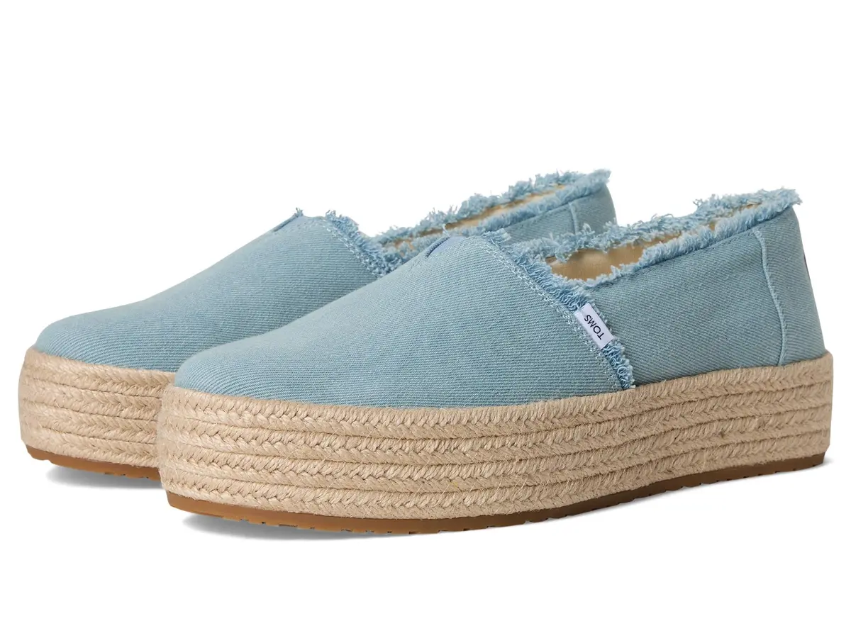 TOMS Women's Valencia Platform Espadrille 8 | Pastel Blue Washed Denim Casual Comfort - main product image