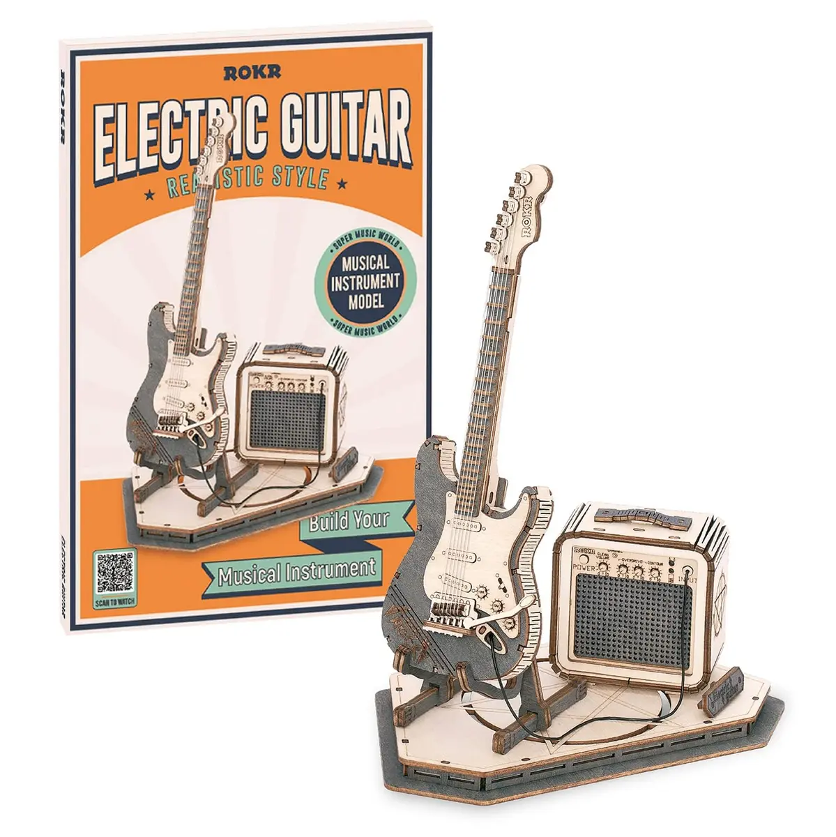ROKR 3D Puzzles for Adults Wooden Craft Kits Musical Instrument Model Kit Collectibles Home Desk Room Decor (Electric Guitar) | 140 pcs, 6.6x4x8.6 inch - view 6