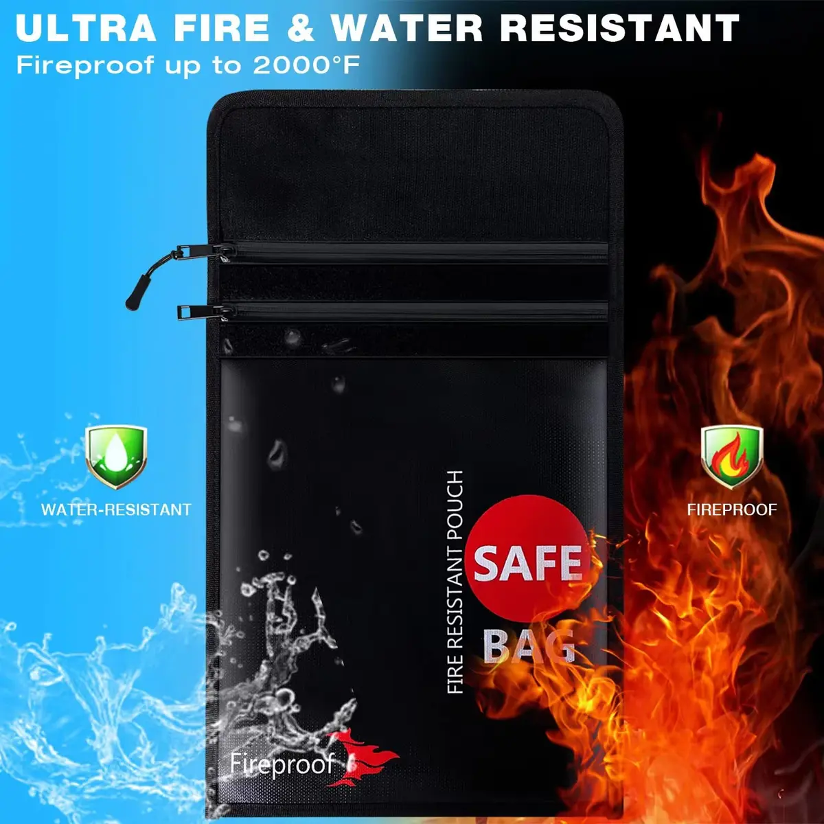 COLCASE Fireproof Document Bag 2 Pockets 38cm (15 Inches) | Fire & Waterproof Protection - view 2
