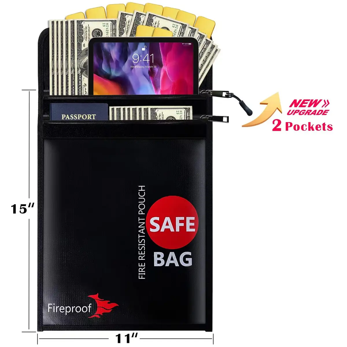 COLCASE Fireproof Document Bag 2 Pockets 38cm (15 Inches) | Fire & Waterproof Protection - view 3