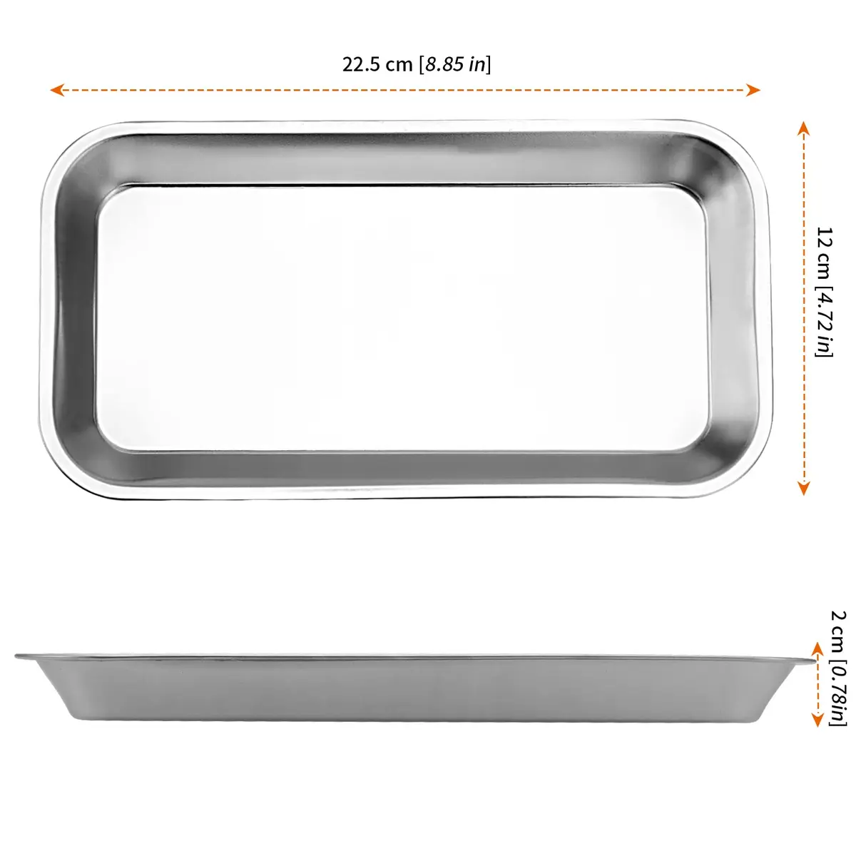 HOZEON Stainless Steel Surgical Tray 10 Pack | 22.5 x 12 x 2 cm (8.86 x 4.72 x 0.78 inch) - view 2