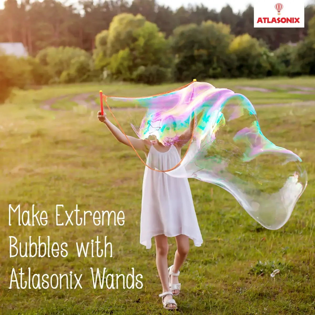 Atlasonix Giant Bubble Wand Kit with Powder for 3 Gallons of Solution | 8 Professional Bubble Wands & Trick Booklet - view 7