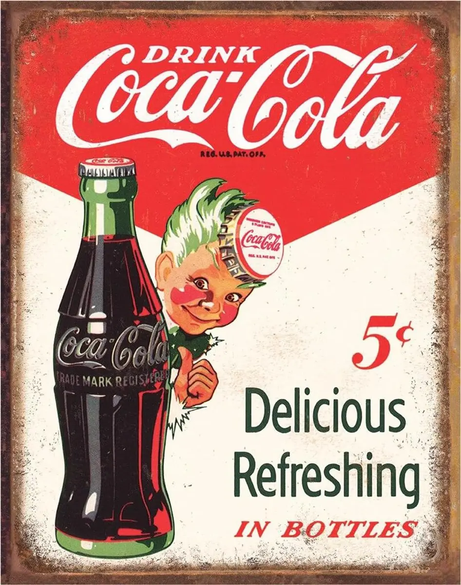 Desperate Enterprises Coca Cola Sprite Boy 5 Cents Tin Sign - Nostalgic Vintage Metal Wall Decor - Made in USA - main product image