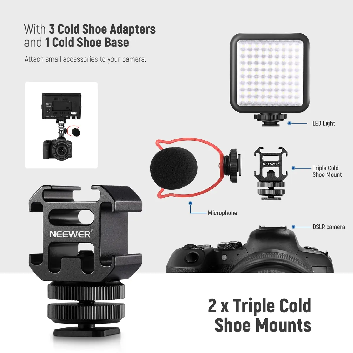 NEEWER 8 PCs Hot Shoe Mount Adapter Kit | Aluminum Camera & Lighting Accessory (70-120 chars) - view 5