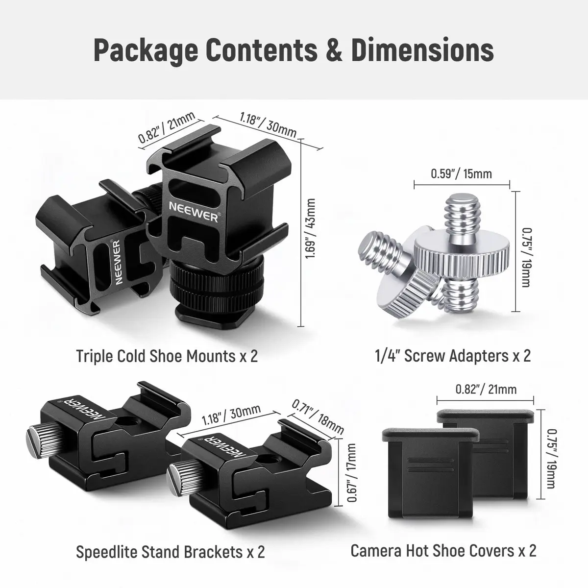 NEEWER 8 PCs Hot Shoe Mount Adapter Kit | Aluminum Camera & Lighting Accessory (70-120 chars) - view 6