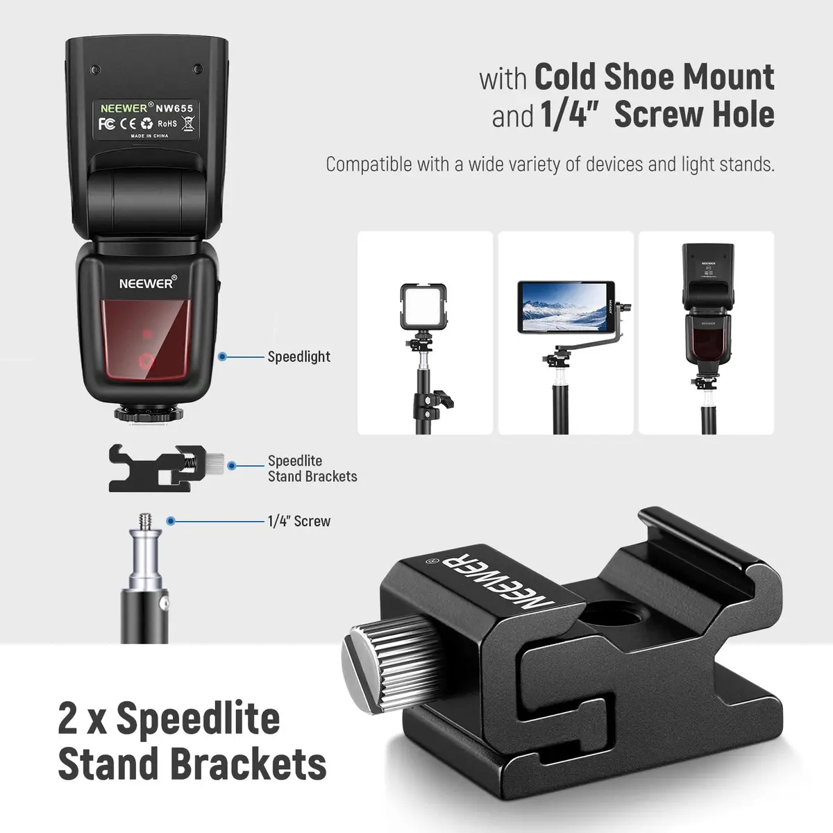 NEEWER 8 PCs Hot Shoe Mount Adapter Kit | Aluminum Camera & Lighting Accessory (70-120 chars) - view 3