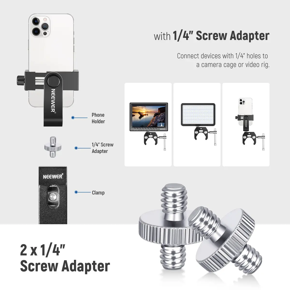 NEEWER 8 PCs Hot Shoe Mount Adapter Kit | Aluminum Camera & Lighting Accessory (70-120 chars) - view 4