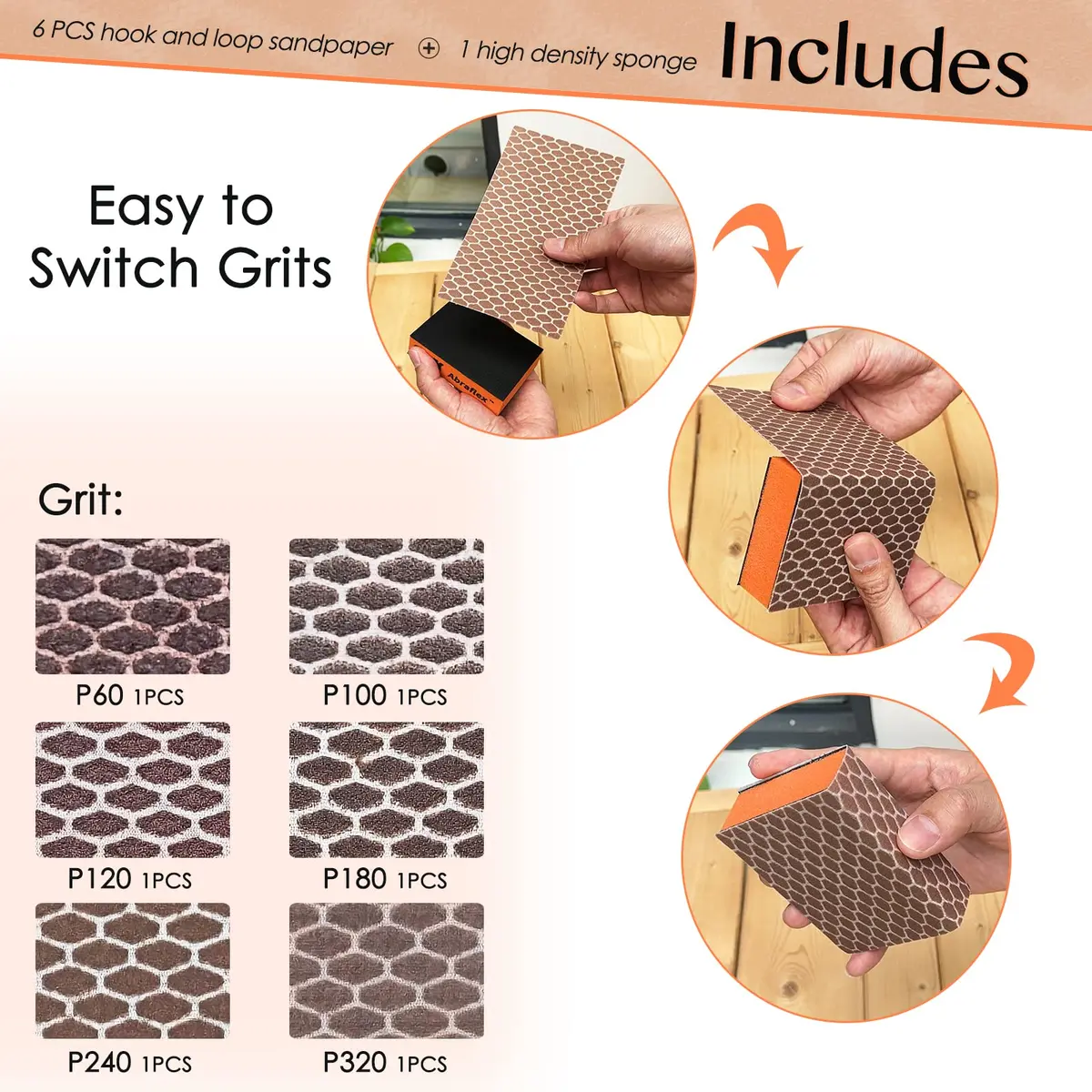 S&X Sanding Sponge Block 20 Sheets Assorted Grit | Wet & Dry, Hook & Loop, Durable, Space-Saving (70-120c) - view 2