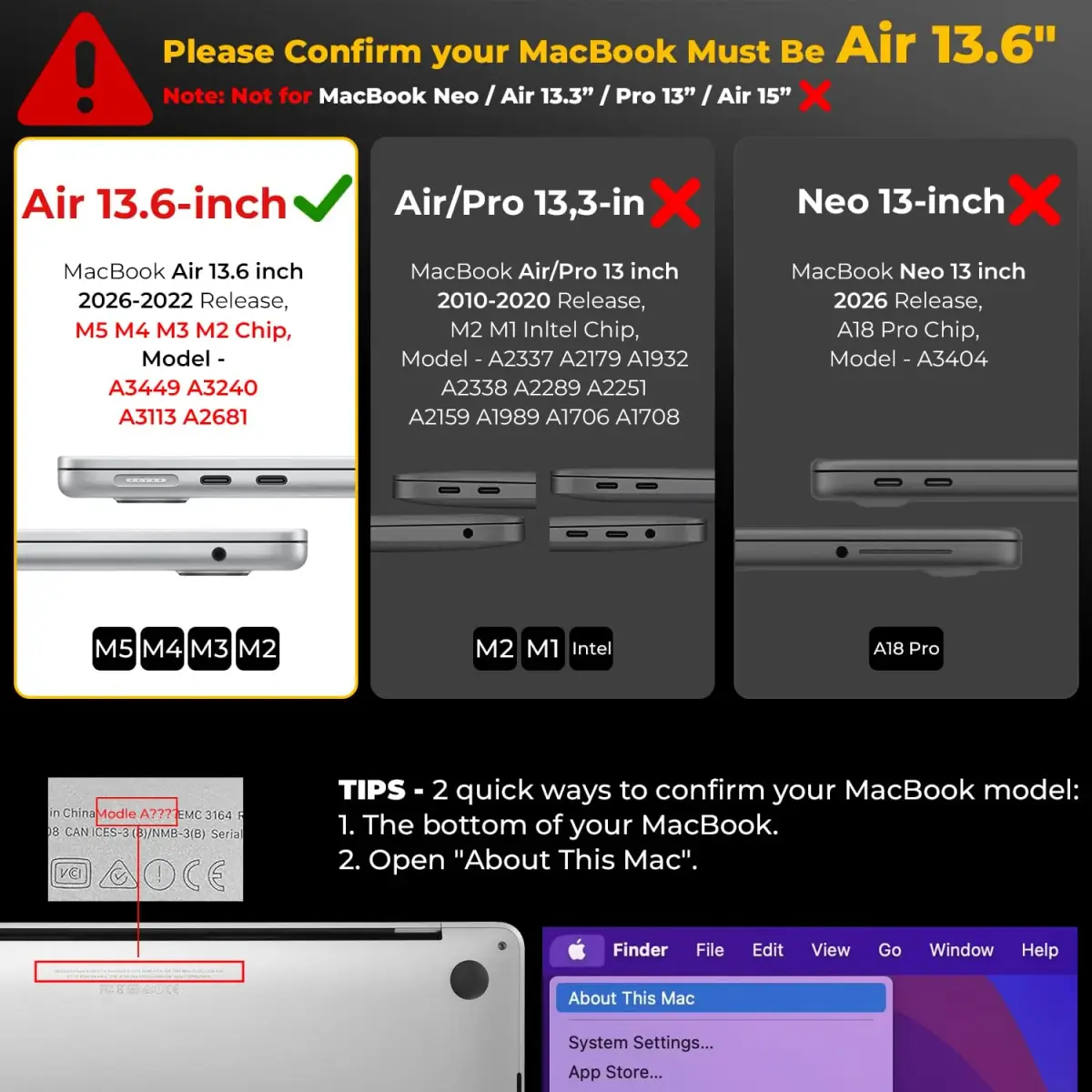 EooCoo Sparkly Clear Case for MacBook Air 13.6-inch M2-M5 | Polycarbonate Hard Shell Protection - view 2
