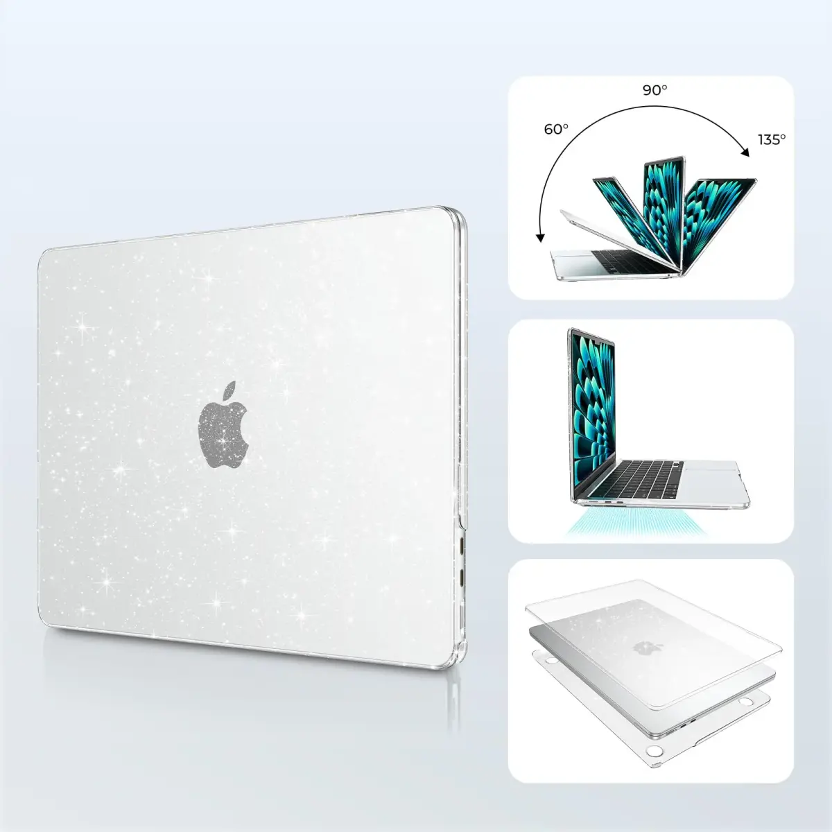 EooCoo Sparkly Clear Case for MacBook Air 13.6-inch M2-M5 | Polycarbonate Hard Shell Protection - view 3