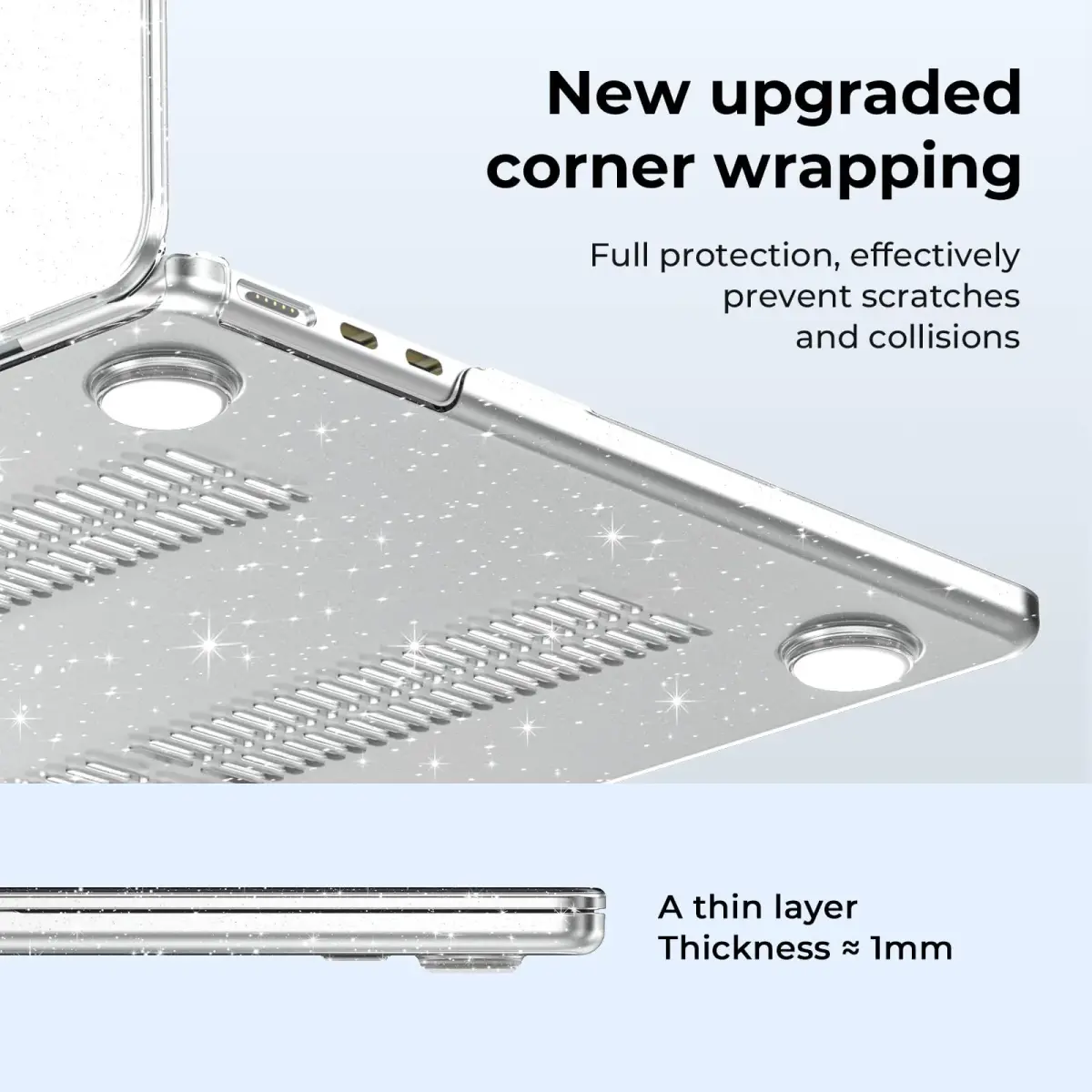 EooCoo Sparkly Clear Case for MacBook Air 13.6-inch M2-M5 | Polycarbonate Hard Shell Protection - view 4