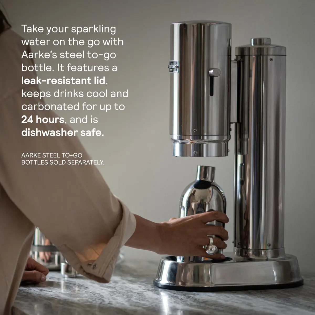 aarke Carbonator Pro - Premium Sparkling Water Maker, Sand | Stainless Steel, 700ml, Cordless, Swedish Design - view 5