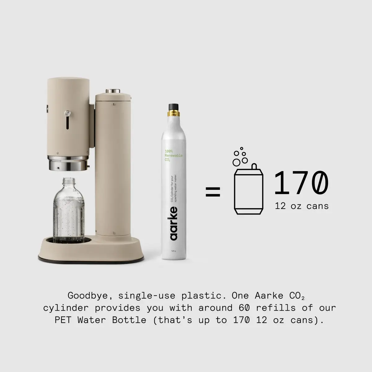 aarke Carbonator Pro - Premium Sparkling Water Maker, Sand | Stainless Steel, 700ml, Cordless, Swedish Design - view 2