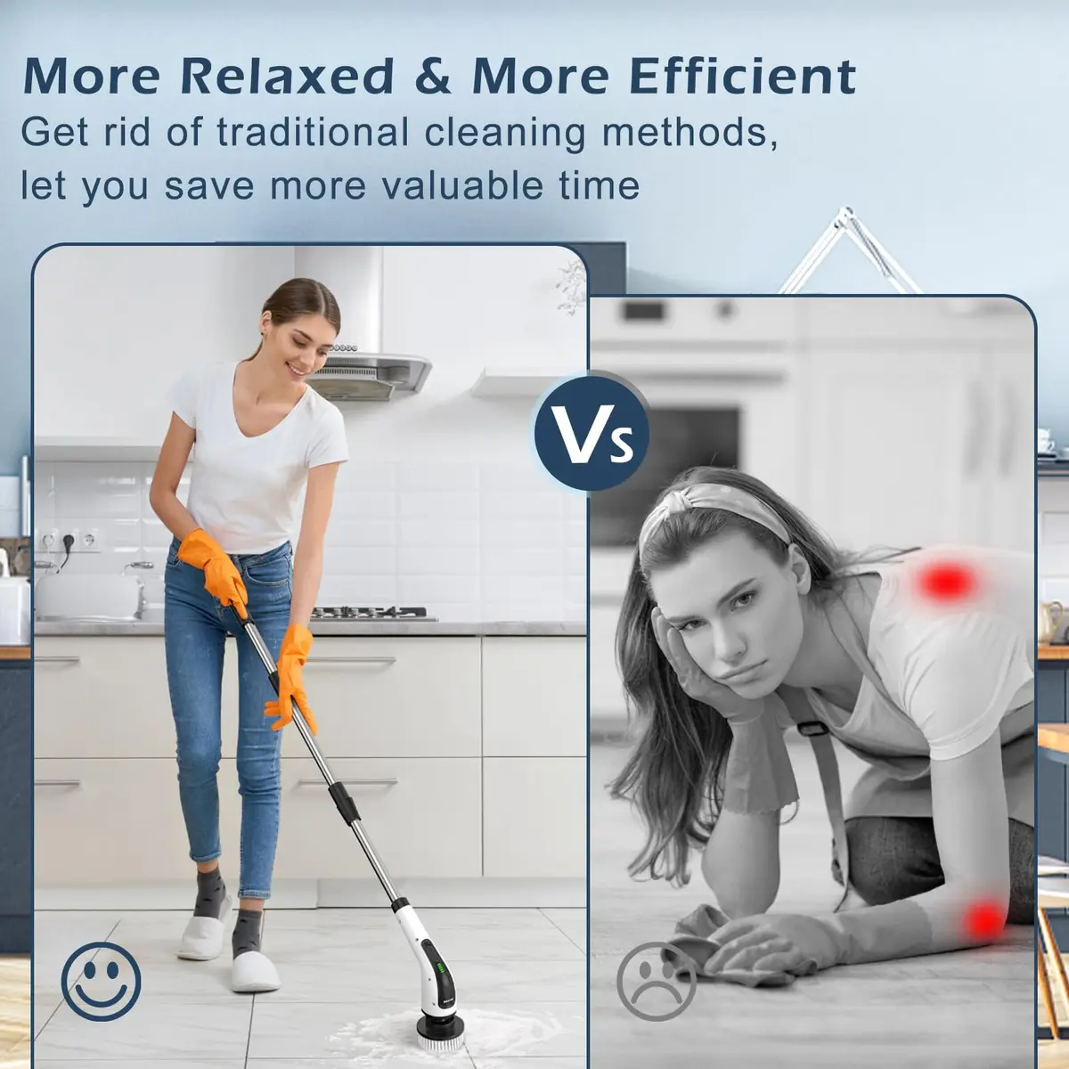 Bomves Electric Spin Scrubber with Long Handle & 8 Replaceable Brush Heads | 45in (114cm) Extendable, 500 RPM, Cordless Bathroom Cleaner - view 4