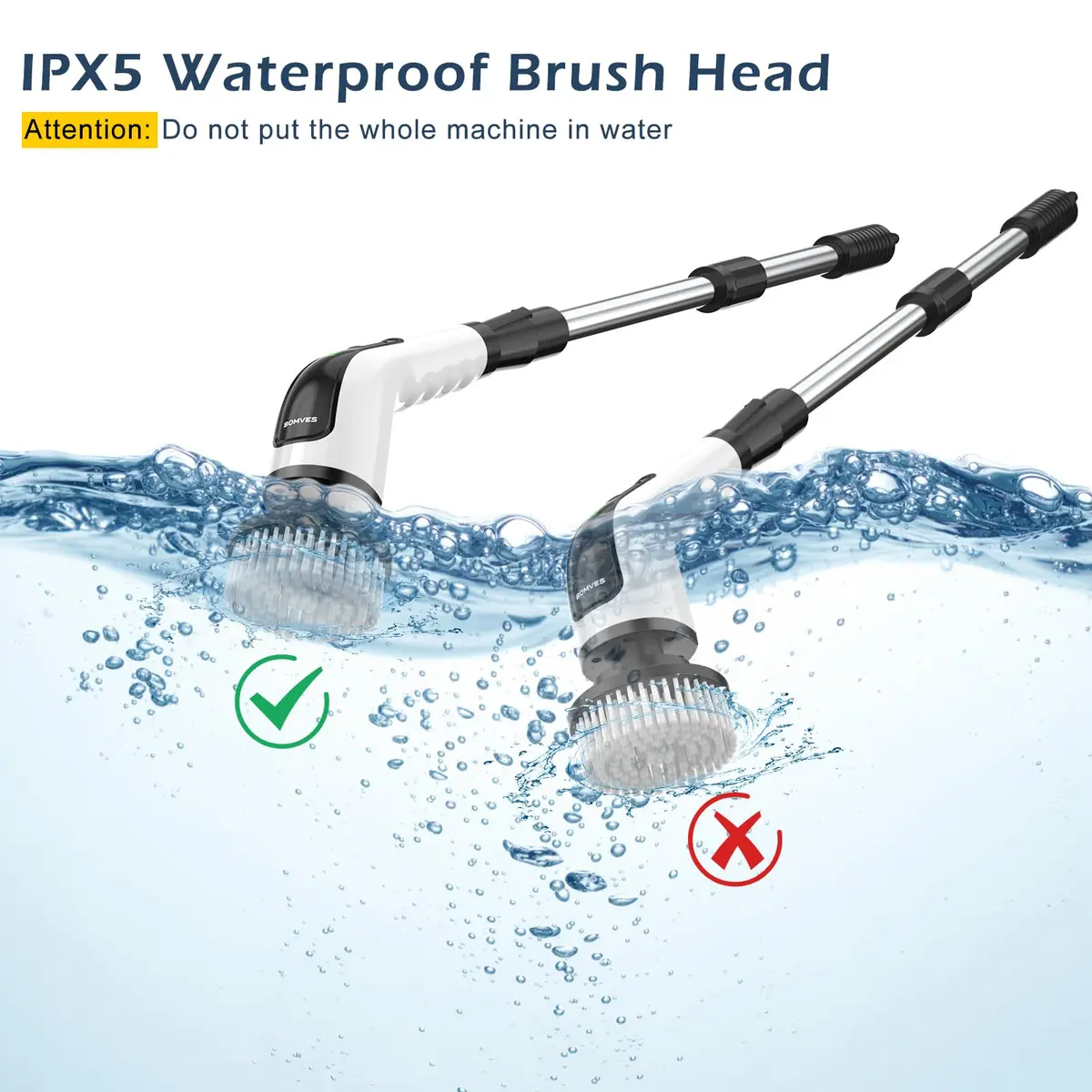 Bomves Electric Spin Scrubber with Long Handle & 8 Replaceable Brush Heads | 45in (114cm) Extendable, 500 RPM, Cordless Bathroom Cleaner - view 7