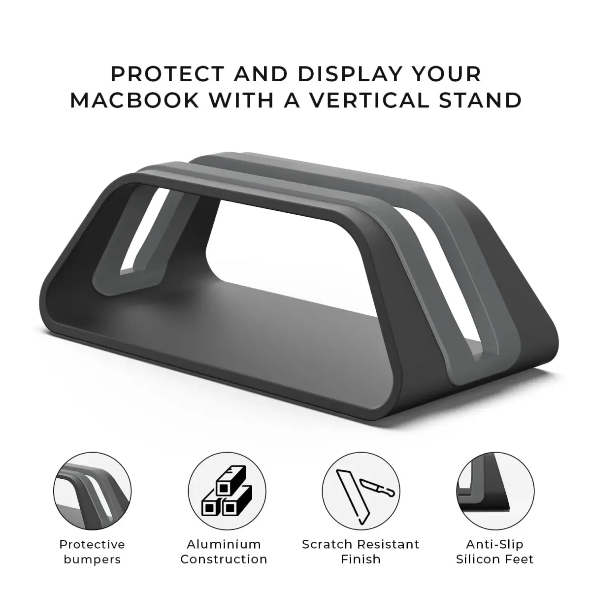 HumanCentric Vertical Laptop Stand for MacBook Pro & Air, Aluminium, Black | Space-Saving Desk Organizer - view 2