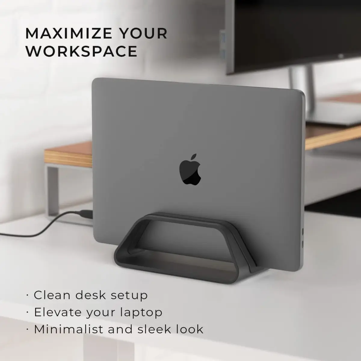 HumanCentric Vertical Laptop Stand for MacBook Pro & Air, Aluminium, Black | Space-Saving Desk Organizer - view 3