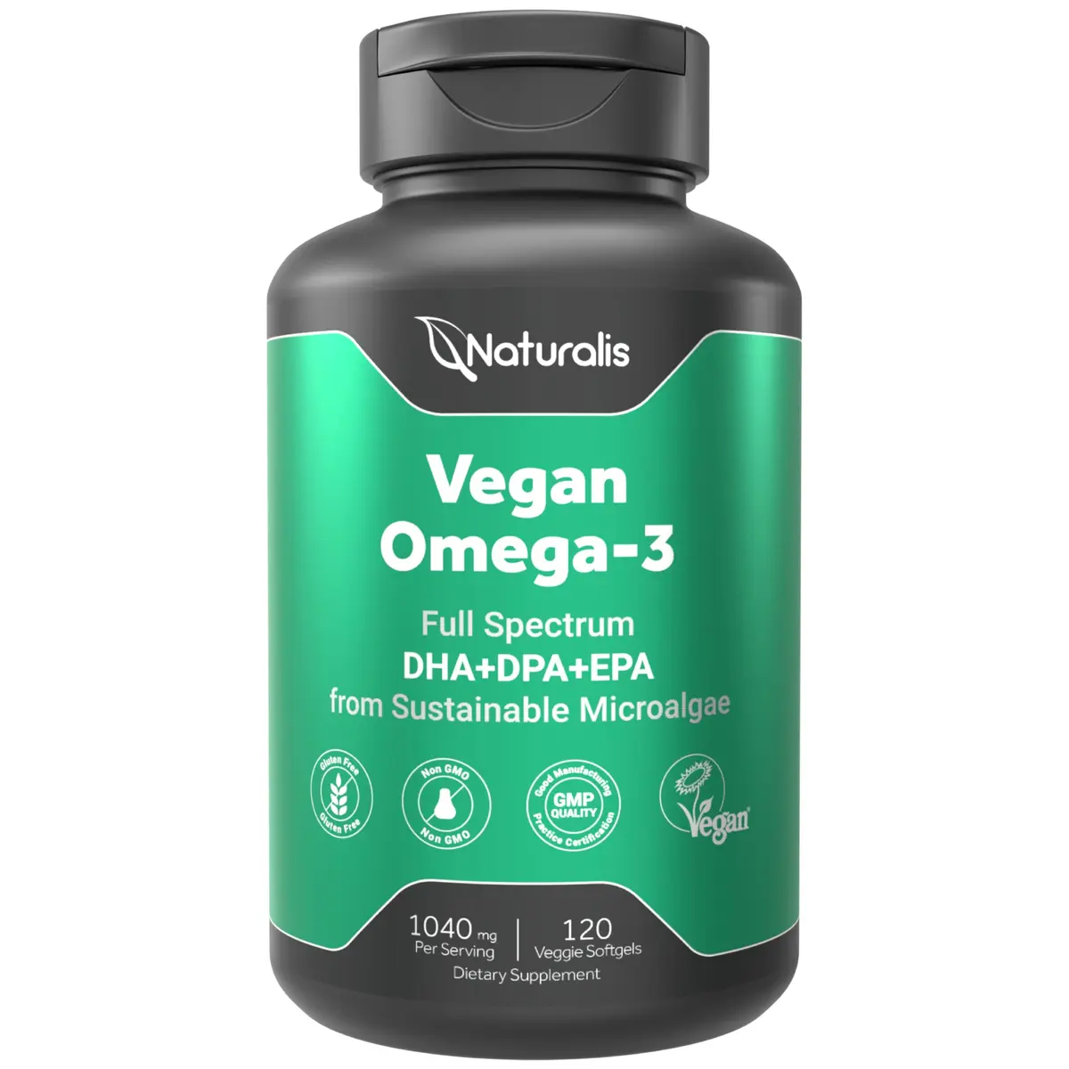 Naturalis Vegan Omega 3 520mg 120 Softgels | Vegan Algal Oil for Heart & Joint Support - main product image