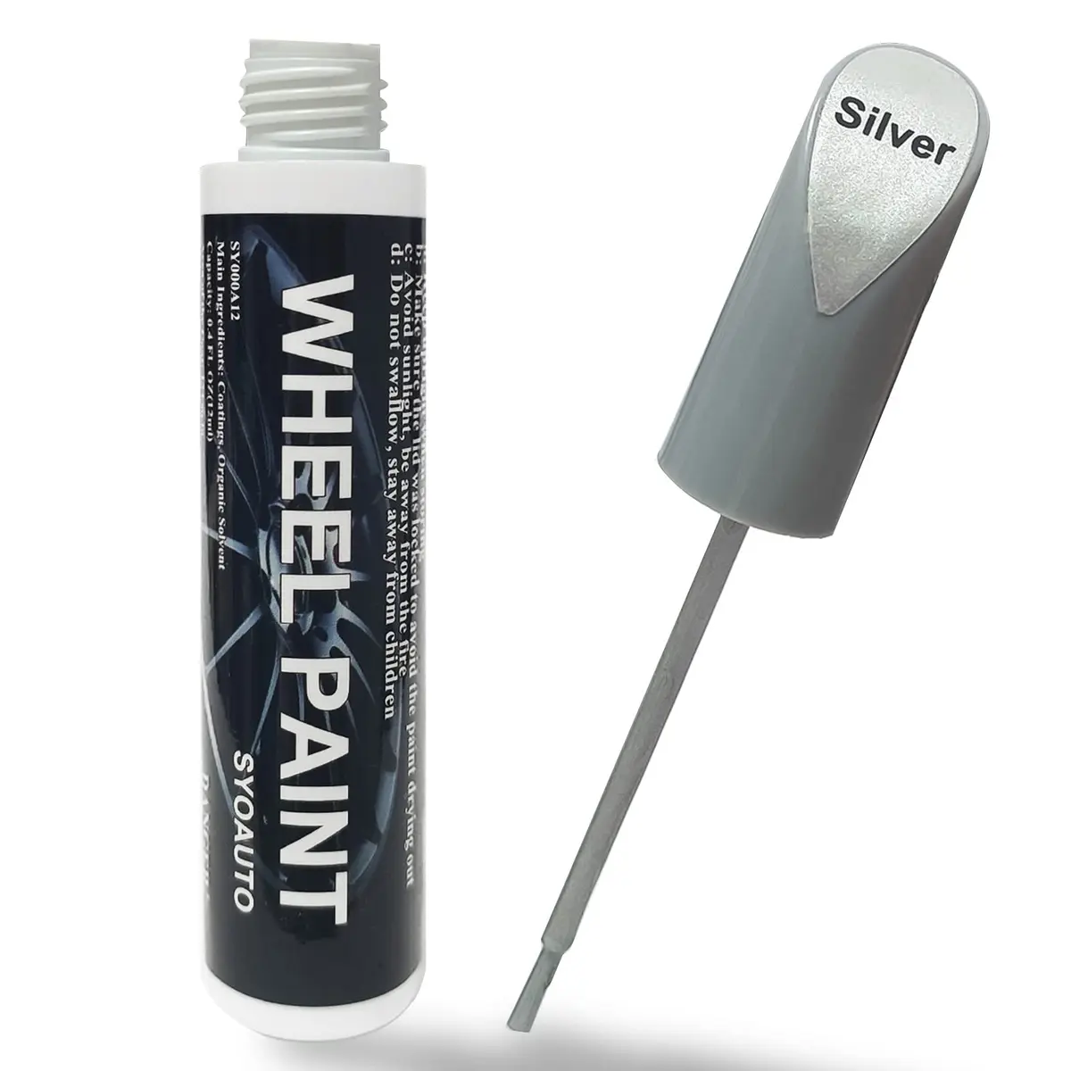 SYOAUTO Silver Rim Touch Up Paint Rim Scratch Repair Pen Wheel Touch Up Paint Car Rim Paint Pen Universal Color Silver Wheel Paint (Silver) | Easy Small Chip Fix - main product image