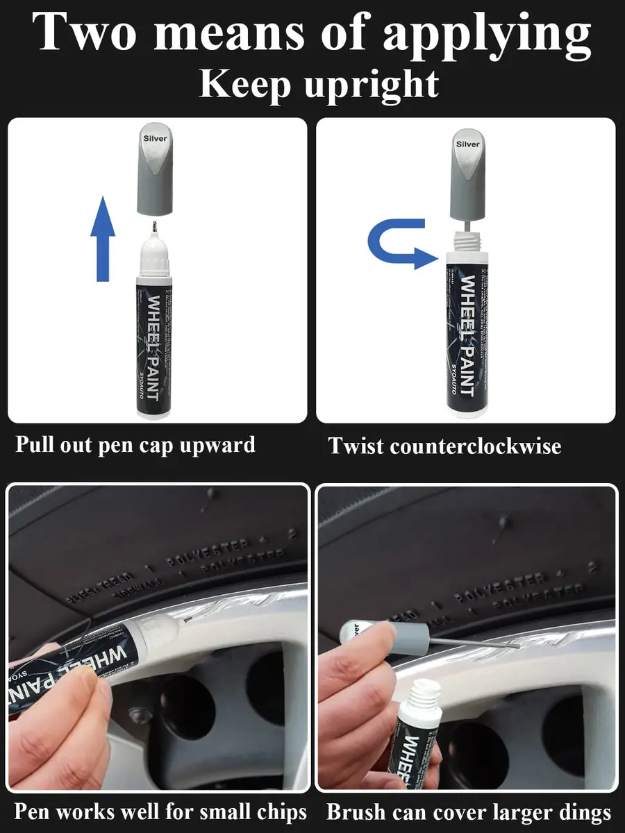 SYOAUTO Silver Rim Touch Up Paint Rim Scratch Repair Pen Wheel Touch Up Paint Car Rim Paint Pen Universal Color Silver Wheel Paint (Silver) | Easy Small Chip Fix - view 5