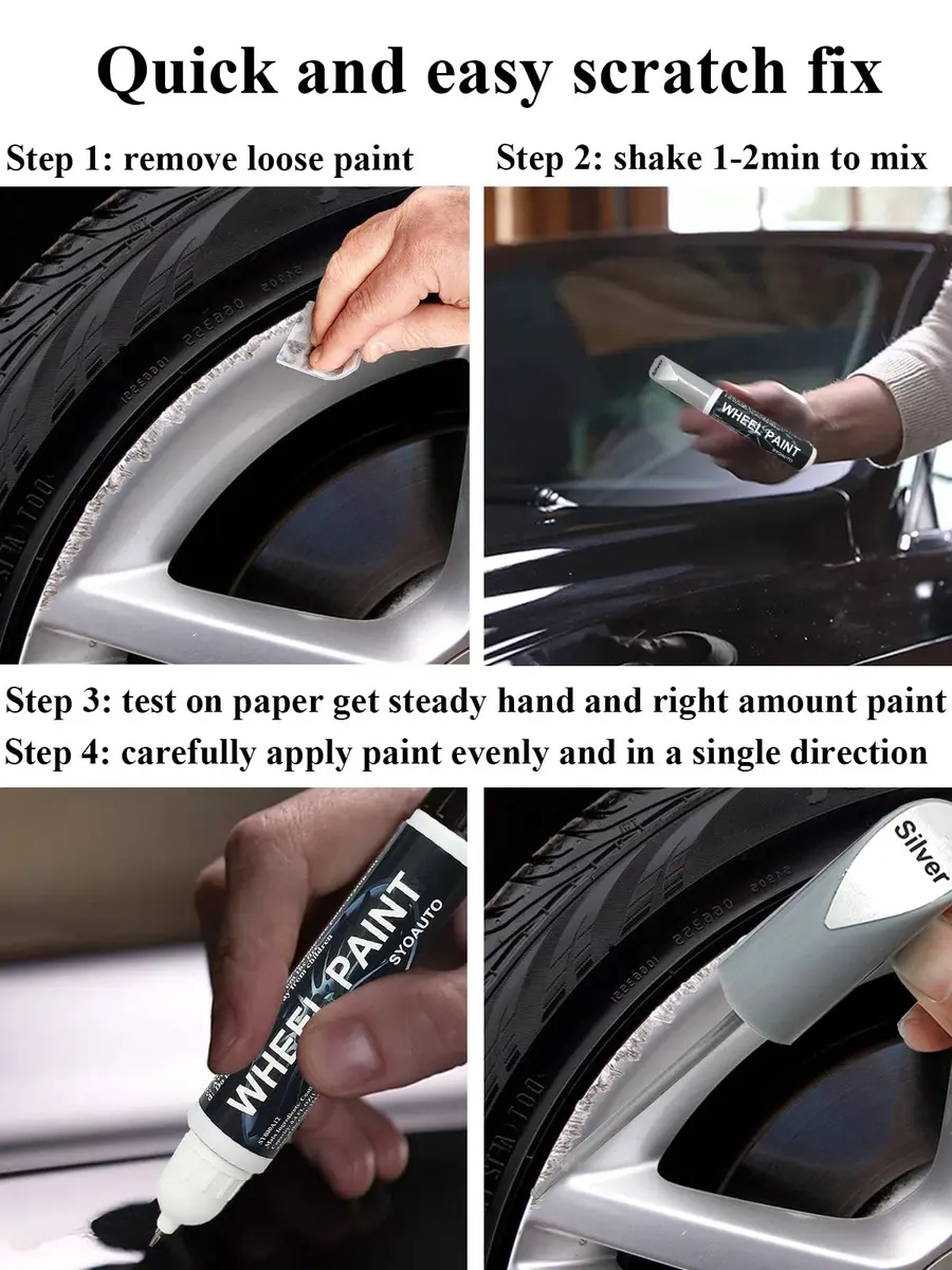 SYOAUTO Silver Rim Touch Up Paint Rim Scratch Repair Pen Wheel Touch Up Paint Car Rim Paint Pen Universal Color Silver Wheel Paint (Silver) | Easy Small Chip Fix - view 6