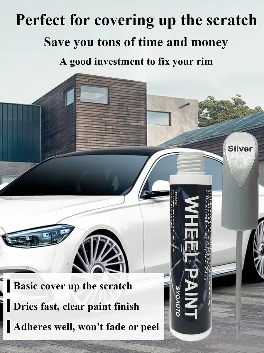 SYOAUTO Silver Rim Touch Up Paint Rim Scratch Repair Pen Wheel Touch Up Paint Car Rim Paint Pen Universal Color Silver Wheel Paint (Silver) | Easy Small Chip Fix - view 7