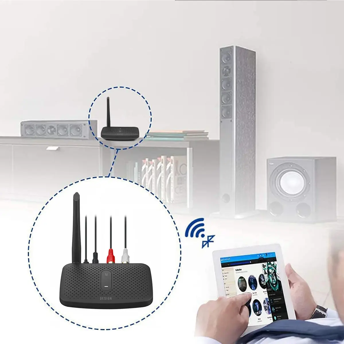 BESIGN BE-RCA Pro Long Range Bluetooth Adapter with Type-C Power, Black | Connects Wired Speakers to Bluetooth Devices - view 6