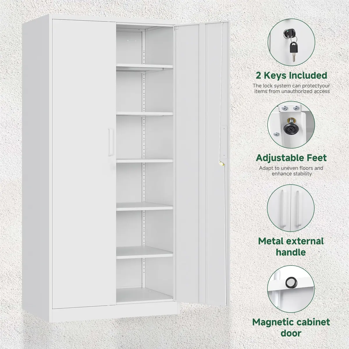 Letaya Metal Storage Cabinet with Lock Door 72" | Adjustable Shelves for Office & Home - view 5