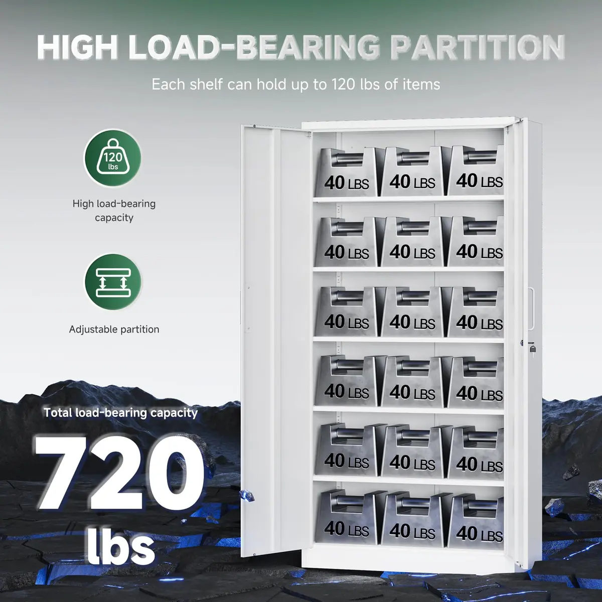 Letaya Metal Storage Cabinet with Lock Door 72" | Adjustable Shelves for Office & Home - view 7