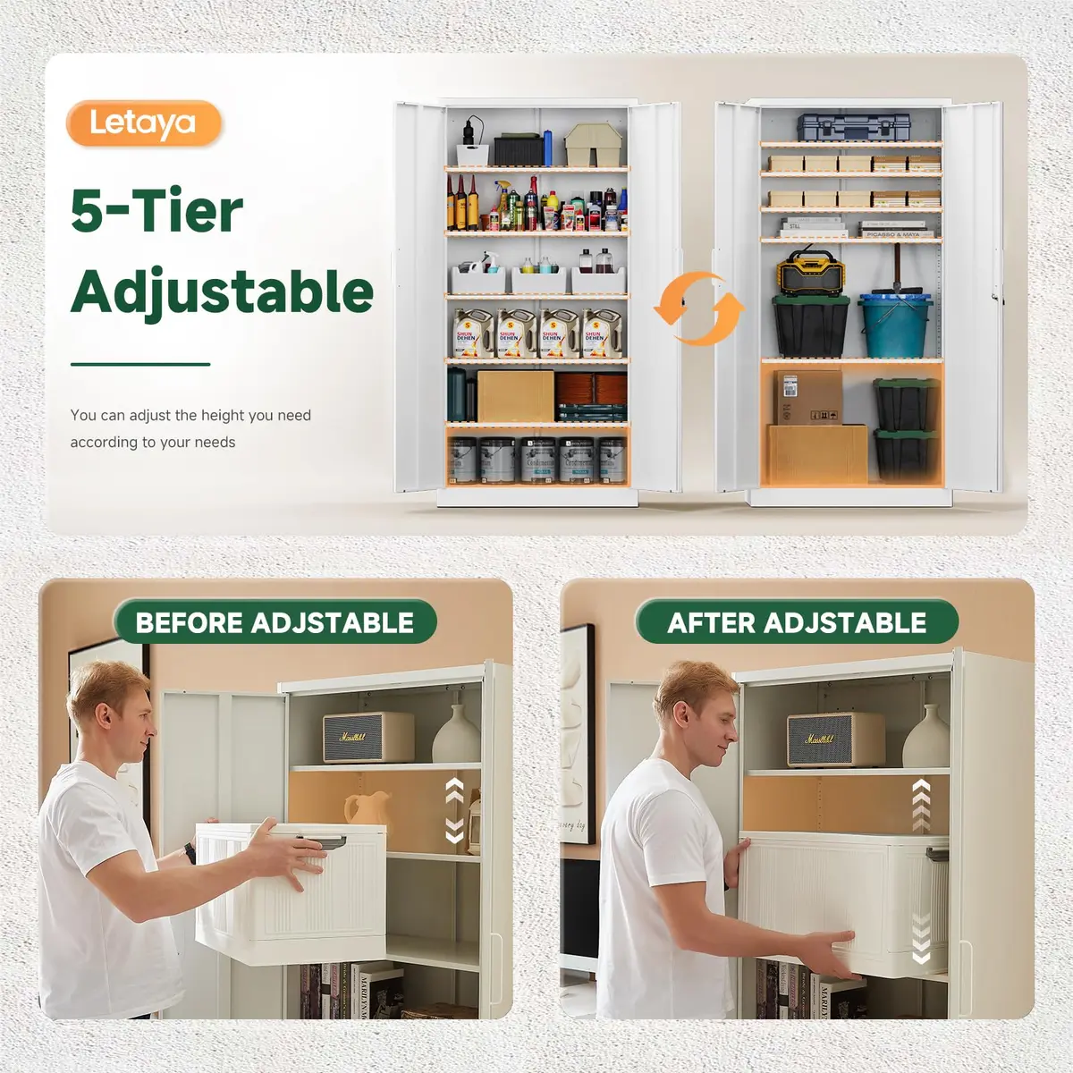 Letaya Metal Storage Cabinet with Lock Door 72" | Adjustable Shelves for Office & Home - view 4