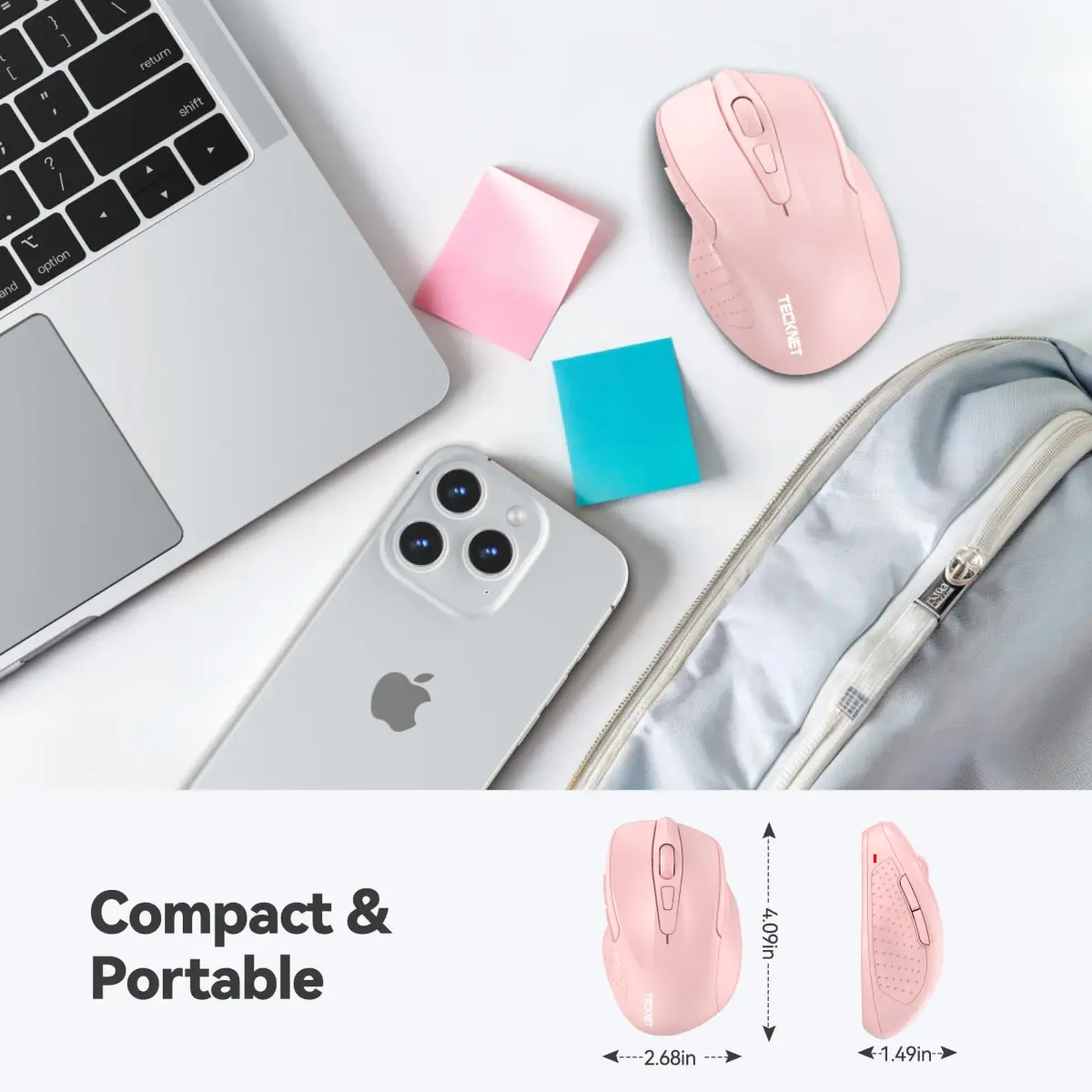 TECKNET M003 Wireless Mouse - Pink, 2.4G Ergonomic Computer Mouse with 2600 DPI for Right-Handed Use - view 2