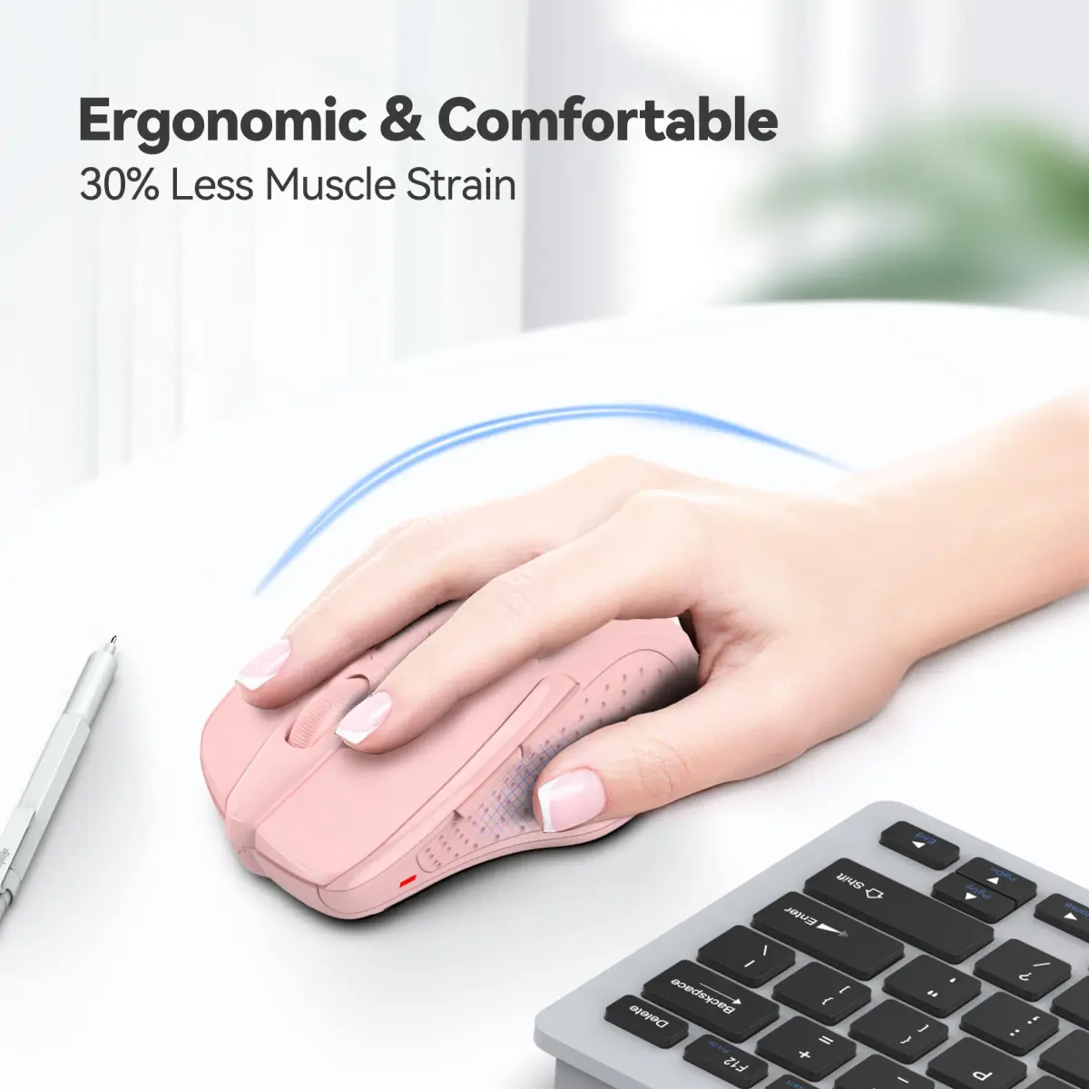 TECKNET M003 Wireless Mouse - Pink, 2.4G Ergonomic Computer Mouse with 2600 DPI for Right-Handed Use - view 4