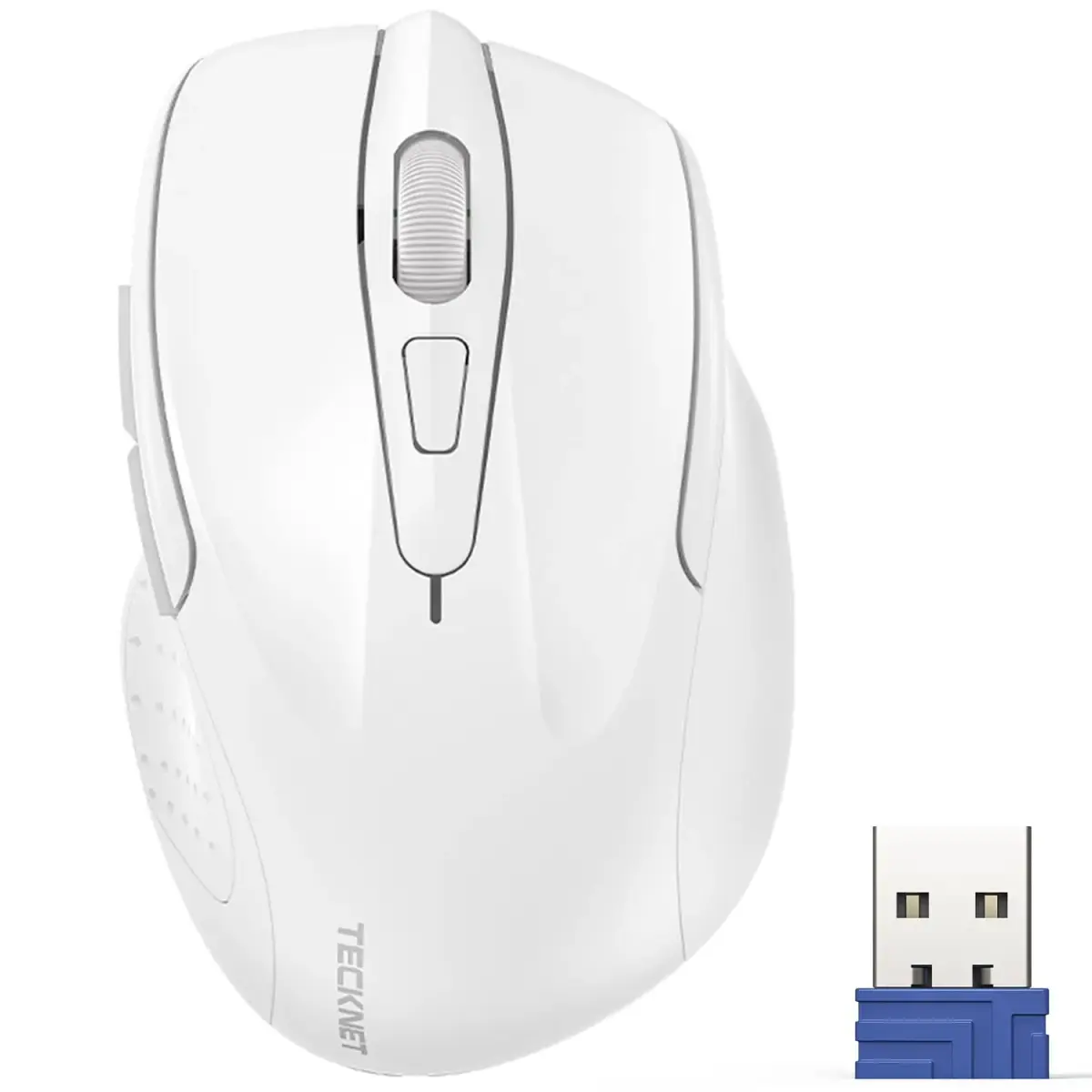 TECKNET M003 Wireless Ergonomic Computer Mouse - White, 2.4G with 2600 DPI for Right-Handed Use - main product image