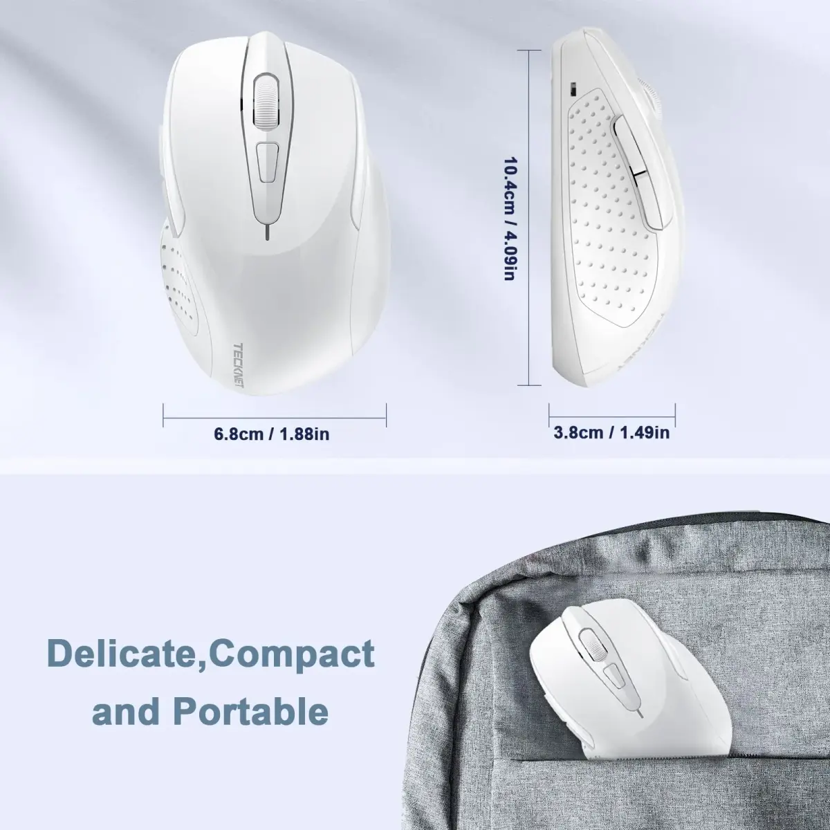 TECKNET M003 Wireless Ergonomic Computer Mouse - White, 2.4G with 2600 DPI for Right-Handed Use - view 4