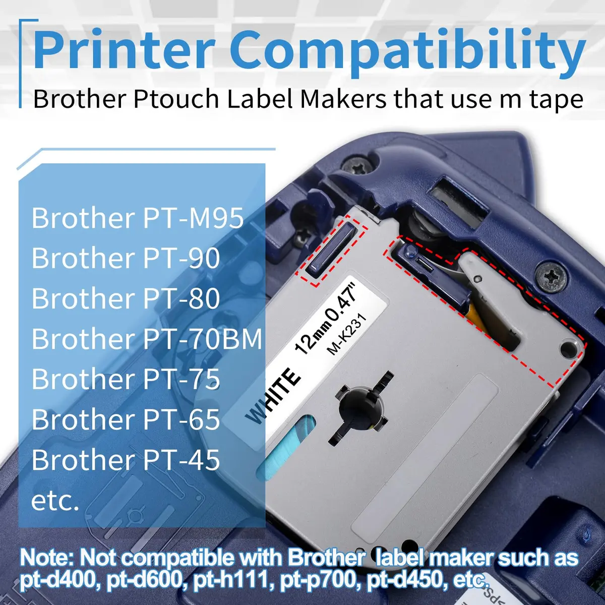 Labelife 12mm Label Tape Replacement for Brother P Touch M Tape | Durable Non-Laminated Office Label - view 2