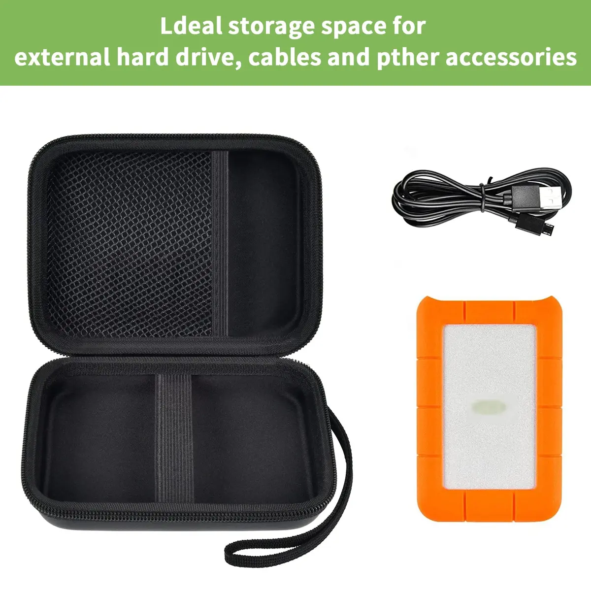 ALKOO Hard Drive Case for LaCie Rugged Mini 1TB-5TB | Black EVA & Polycarbonate Shell | 15.2cm x 11.8cm x 4.6cm - view 2