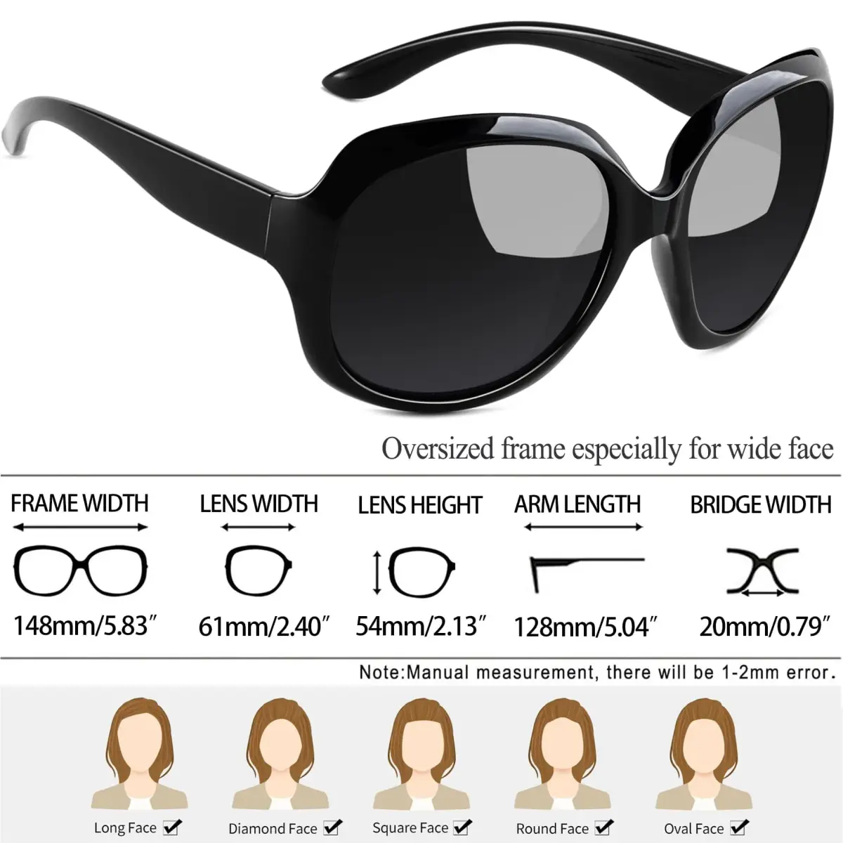 Joopin Oversized Butterfly Sunglasses for Women - Pitch Black/Grey Polarized UV400 Protection - view 4