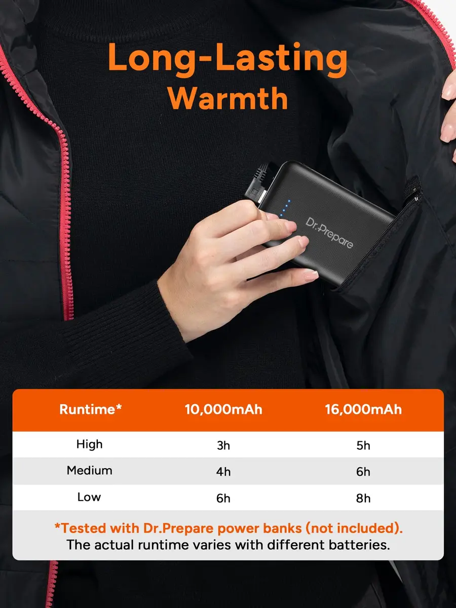 DR.PREPARE Women's Heated Vest Lightweight Heating Vest with 3 Heating Levels & 6 Heating Zones, Adjustable Size, Black (Battery Pack Not Included) - view 7