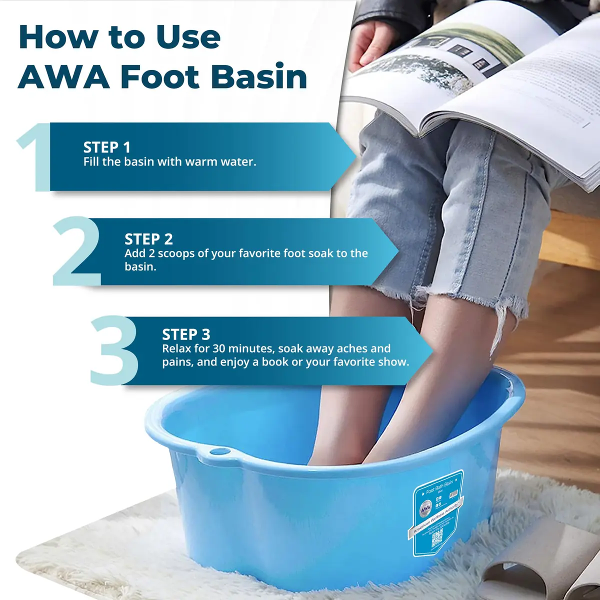 American Wellness Authority Extra Large Foot Soaking Tub | Durable Plastic Pedicure Basin for Relaxing Foot Baths (70-120c) - view 5