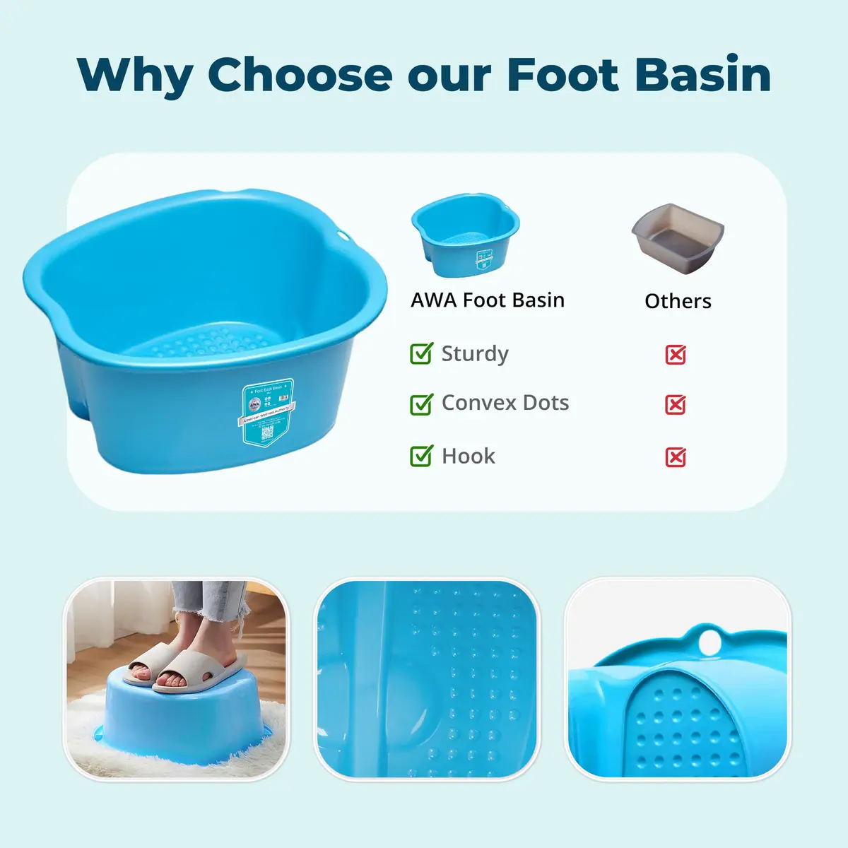 American Wellness Authority Extra Large Foot Soaking Tub | Durable Plastic Pedicure Basin for Relaxing Foot Baths (70-120c) - view 6