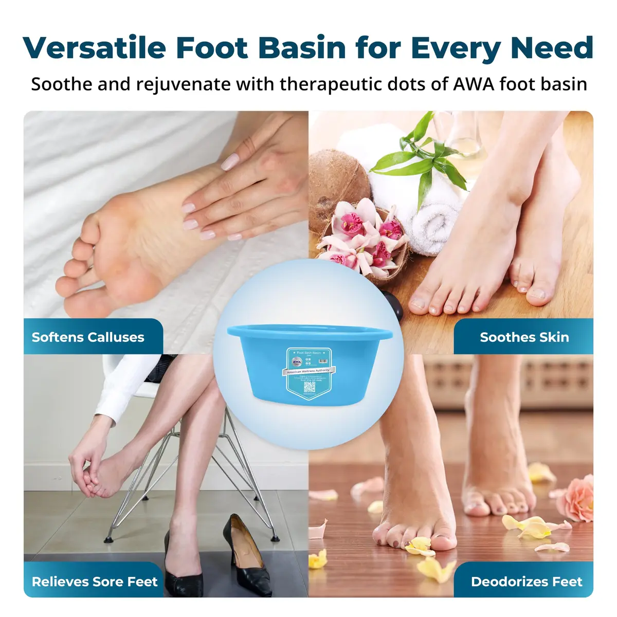 American Wellness Authority Extra Large Foot Soaking Tub | Durable Plastic Pedicure Basin for Relaxing Foot Baths (70-120c) - view 2