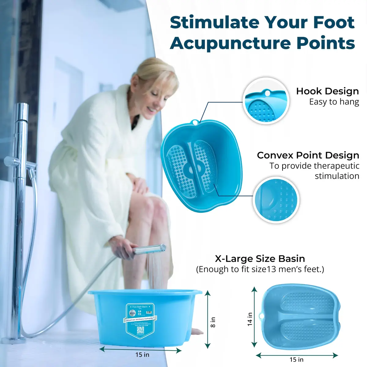American Wellness Authority Extra Large Foot Soaking Tub | Durable Plastic Pedicure Basin for Relaxing Foot Baths (70-120c) - view 3