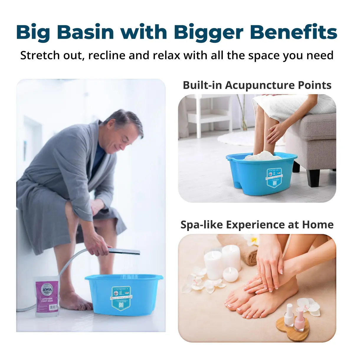 American Wellness Authority Extra Large Foot Soaking Tub | Durable Plastic Pedicure Basin for Relaxing Foot Baths (70-120c) - view 4