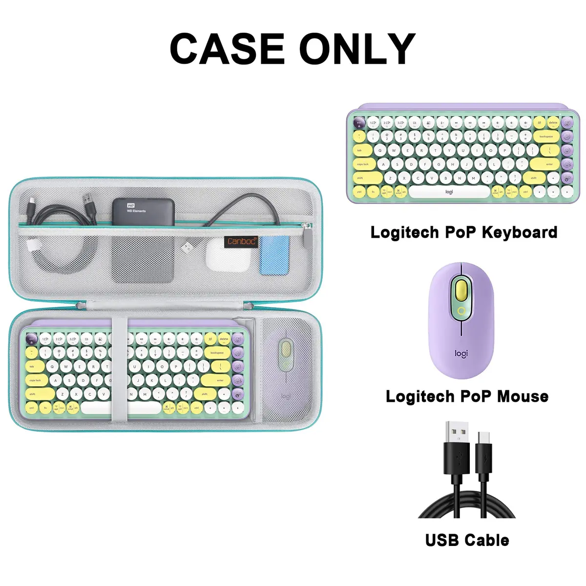 Canboc Case for Logitech POP Keys Mechanical Wireless Keyboard & POP Mouse | Portable, Waterproof, Mint Green - view 2